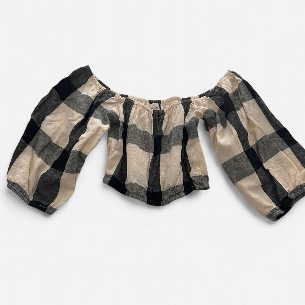 Laude the Label 100% Cotton Checkered Off-Shoulder Puff Sleeve Top Cottagecore S - Picture 3 of 6